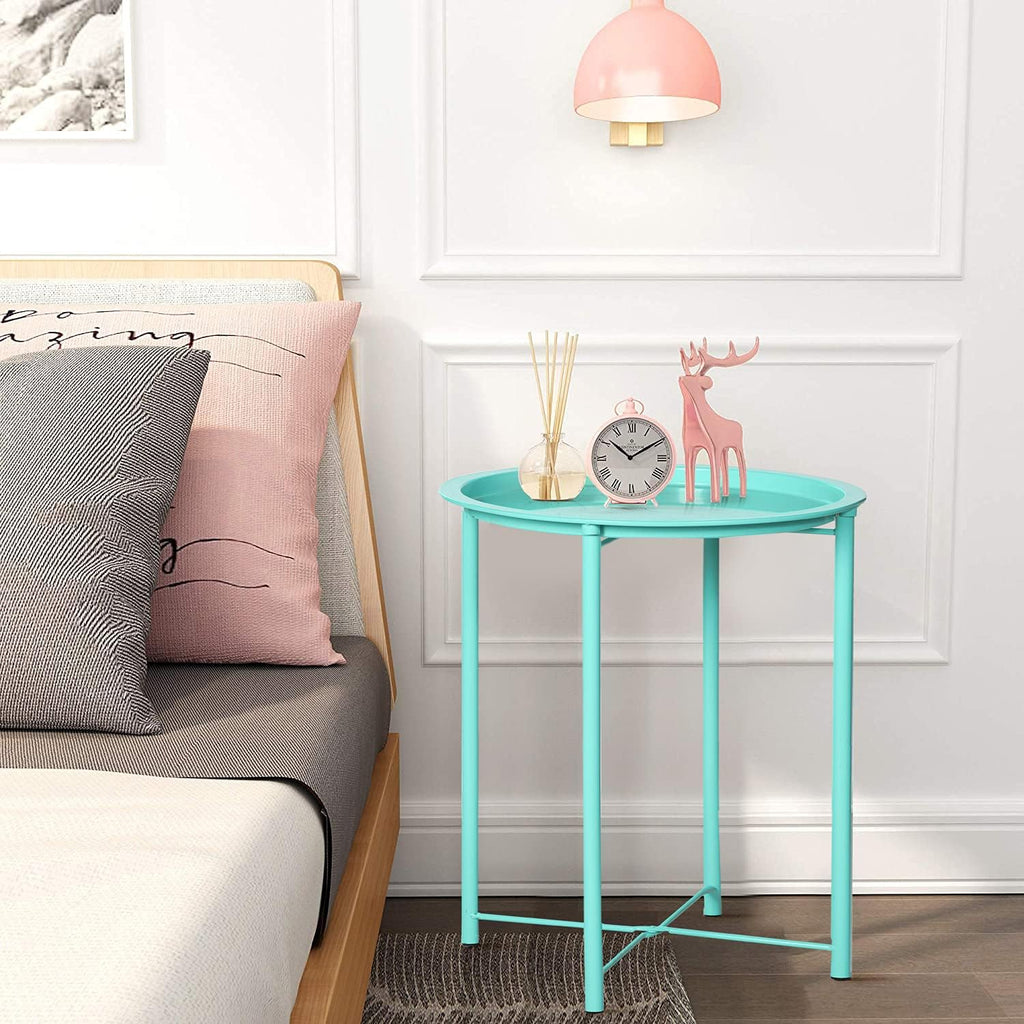 Green Folding Metal Side Tables Set of 2