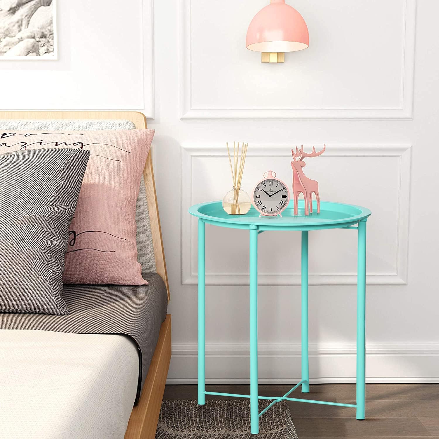 Green Folding Metal Side Tables Set of 2