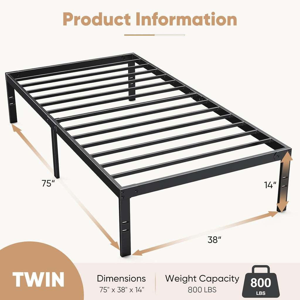 Twin Metal Bed Frame with Storage, Easy Assembly