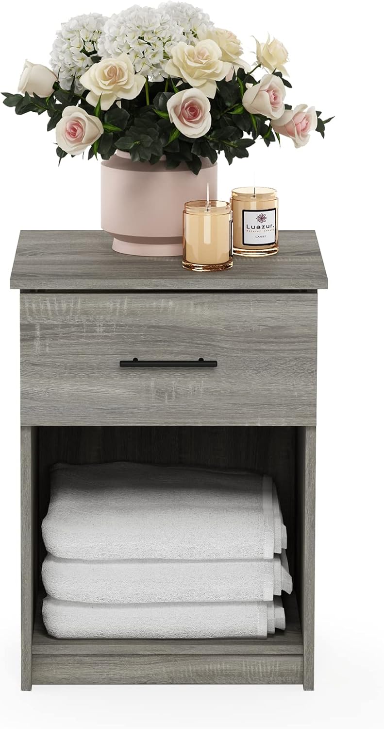 Oak Grey Nightstand with Drawer