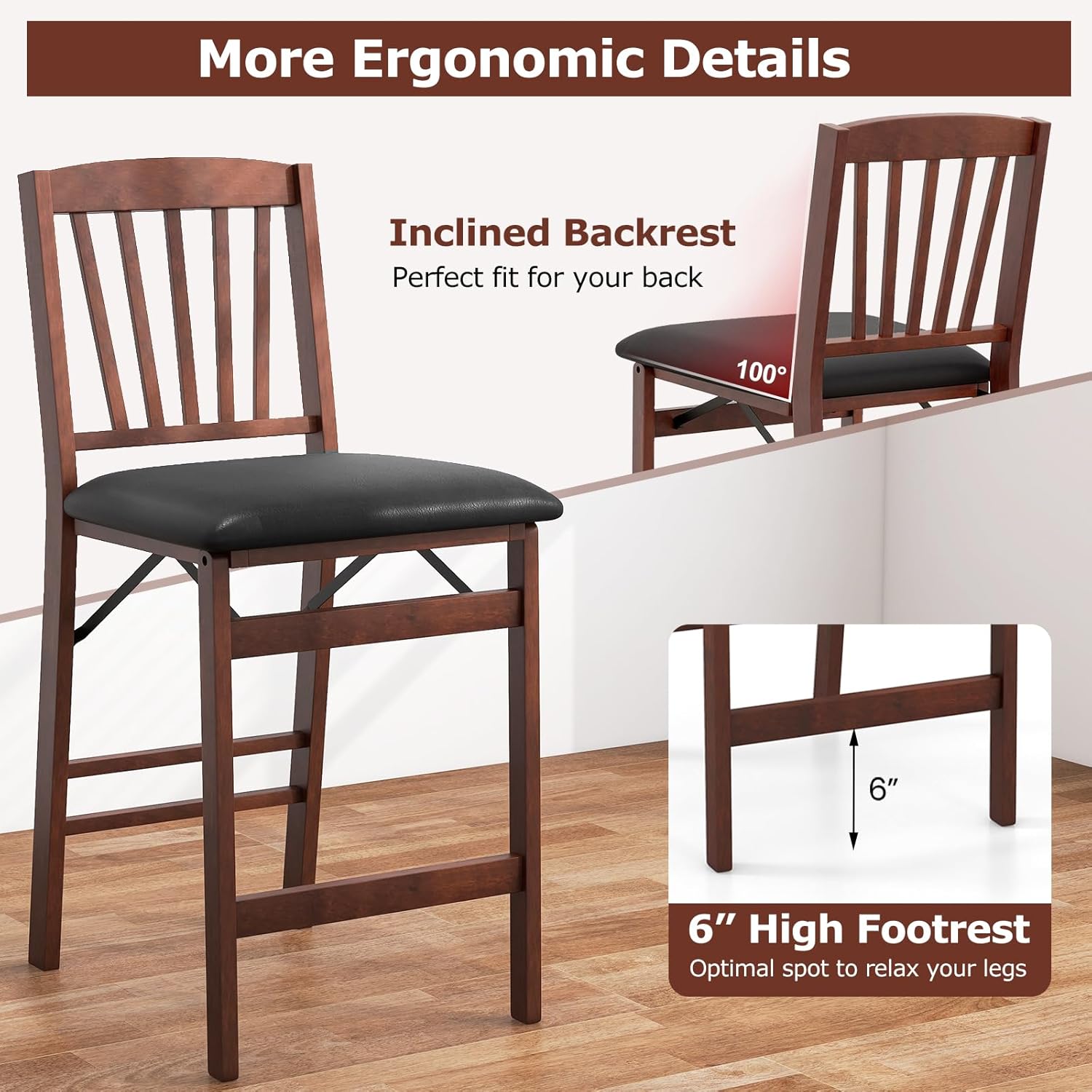 Set of 4 Folding Counter Height Bar Stools 24.5"