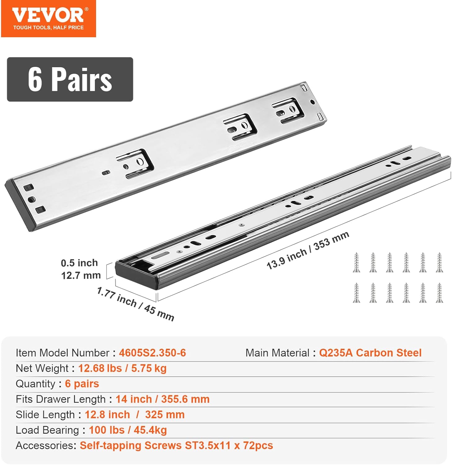 Full Size Set of 6 Soft Close Drawer Slides