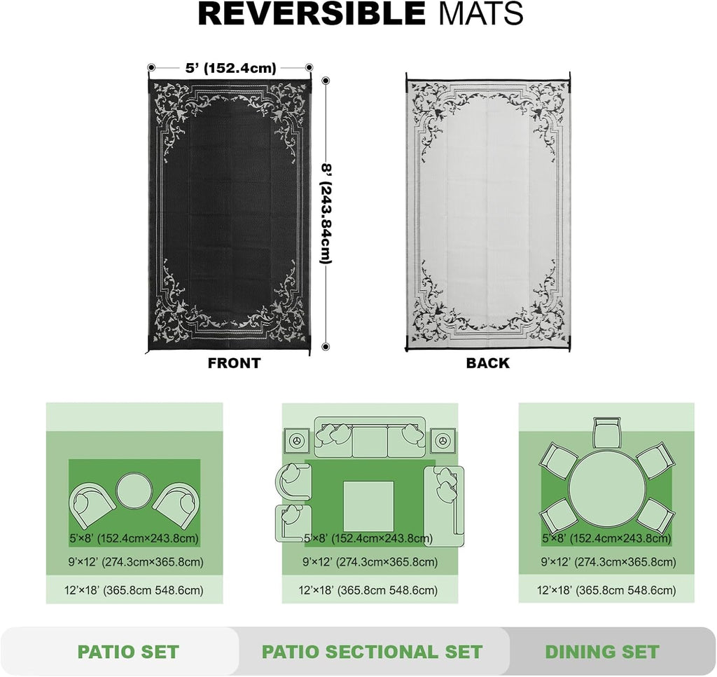 5x8ft Reversible Outdoor Rug
