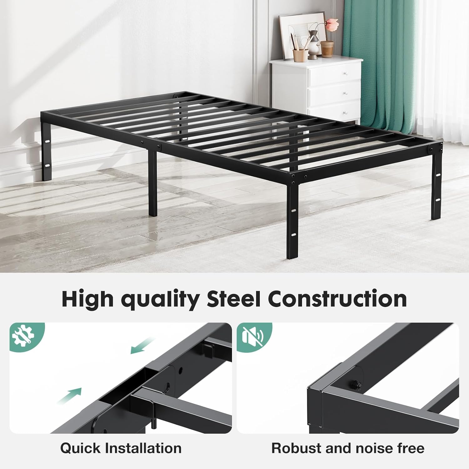 Twin Metal Bed Frame with Storage