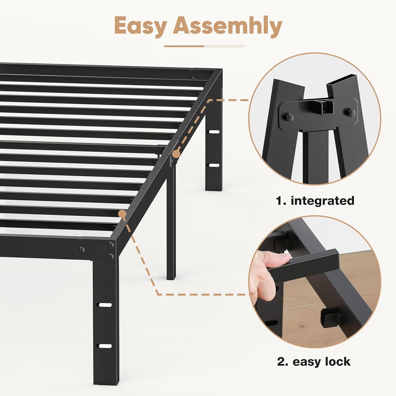 Twin Metal Bed Frame with Storage, Easy Assembly