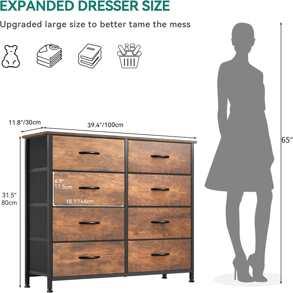 8-Drawer Fabric Dresser with Wooden Top