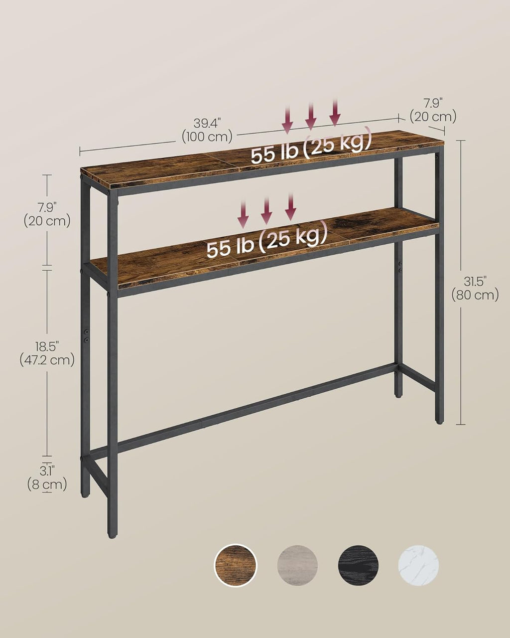 Rustic Console Table 7.9" x 39.4" x 31.5"