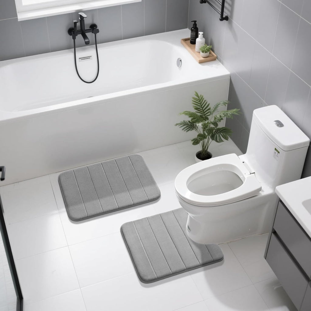 2-Piece Grey Bathroom Mat Set 17x24 & 24x20