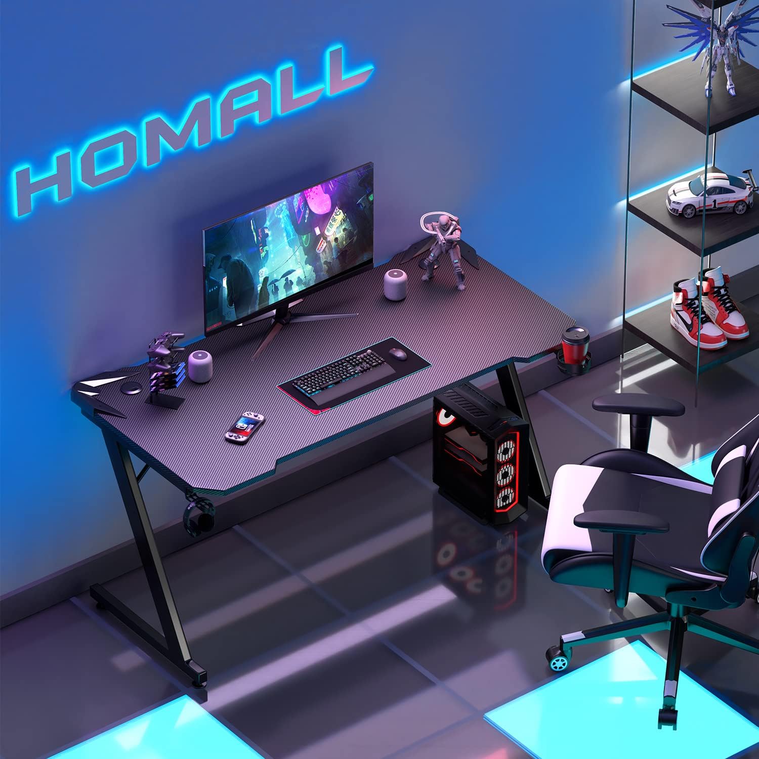 44" Gaming Desk with Cup Holder & Headphone Hook