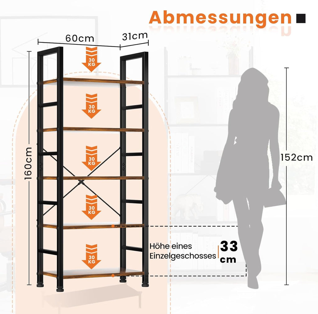 5-Tier Brown Bookshelf Corner Storage Organizer