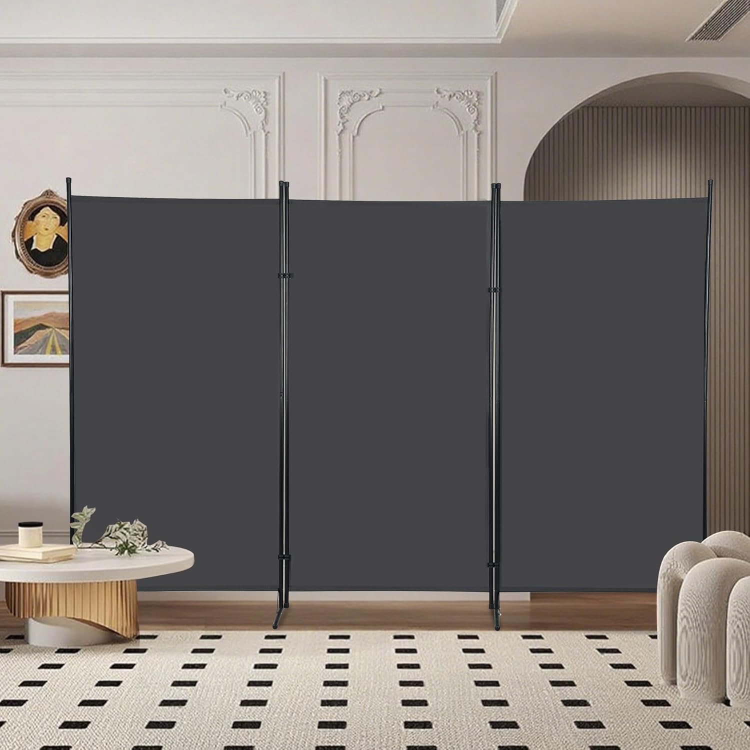Grey 3-Panel Room Divider 102" x 70"