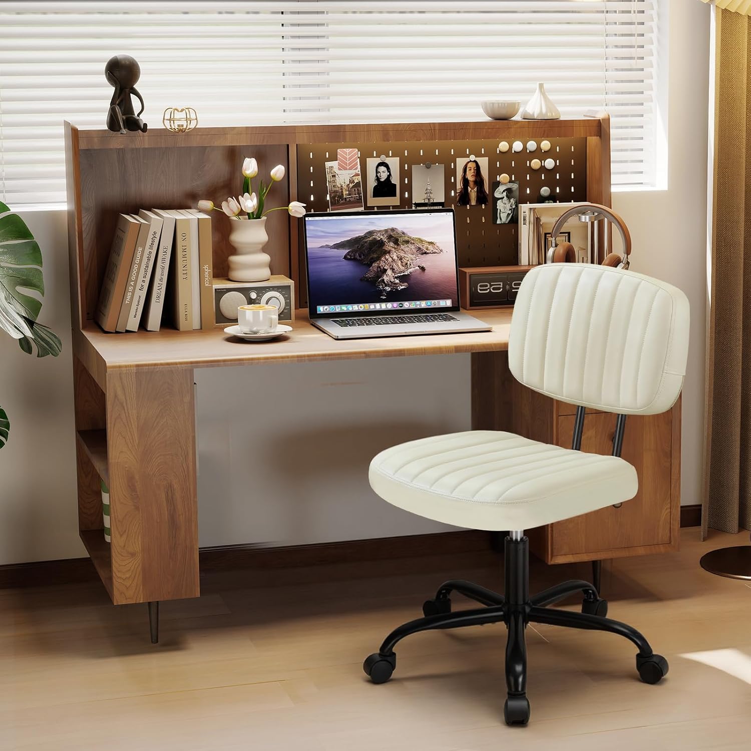 White Armless Desk Chair with Lumbar Support