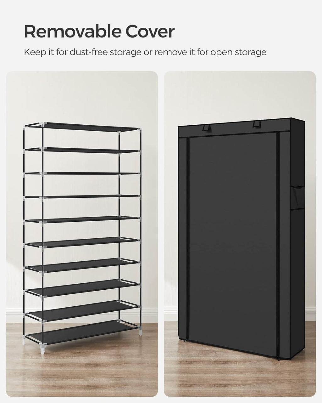 10-Tier Shoe Rack with Dustproof Cover