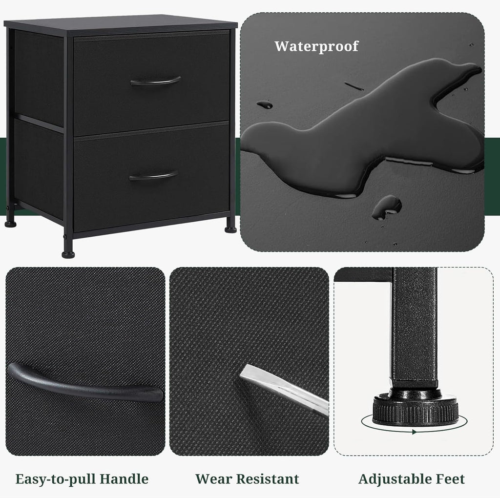 Small Nightstand with 2 Fabric Drawers 11.8"D x 18"W x 20"