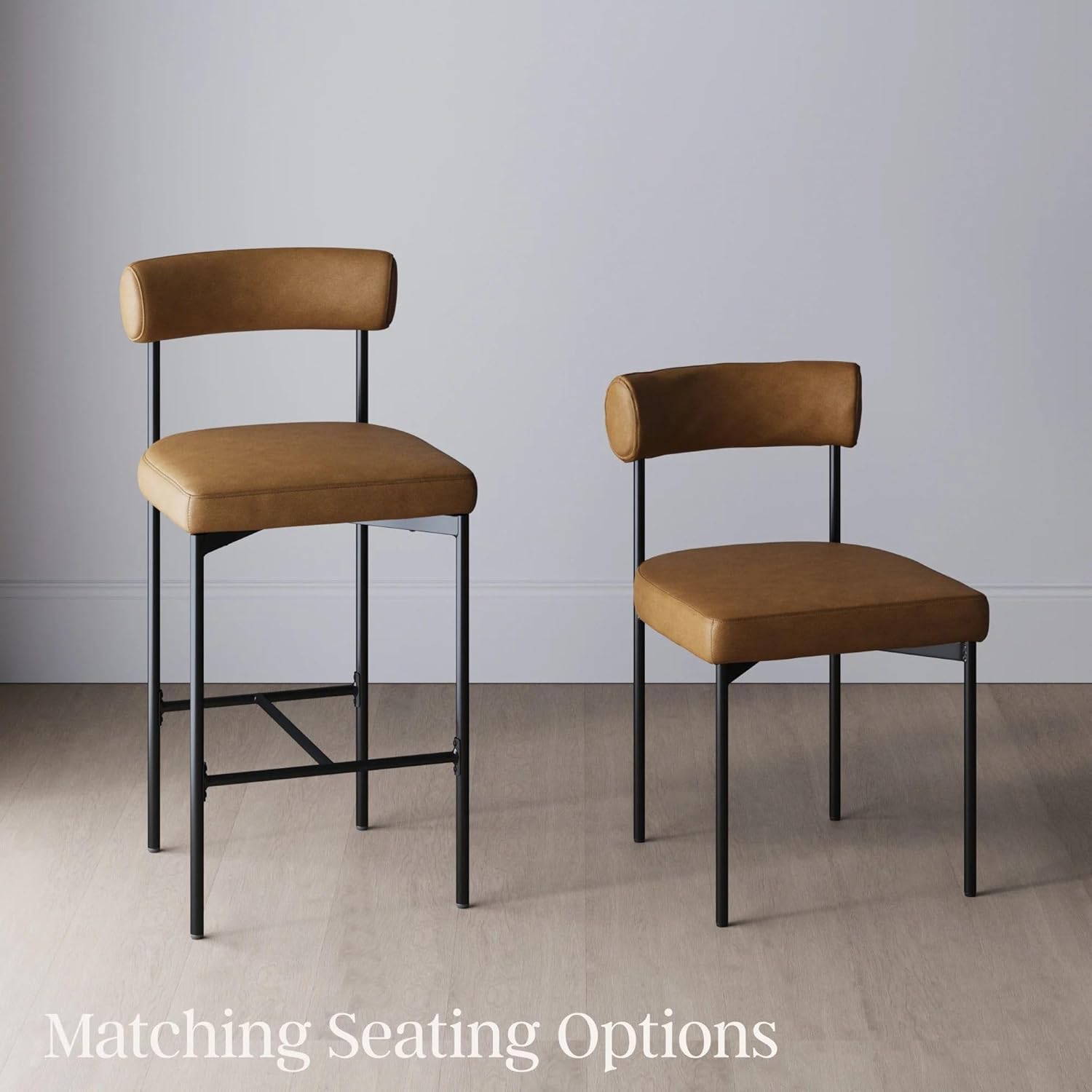 Set of 2 Brown Counter Height Barstools with Metal Legs