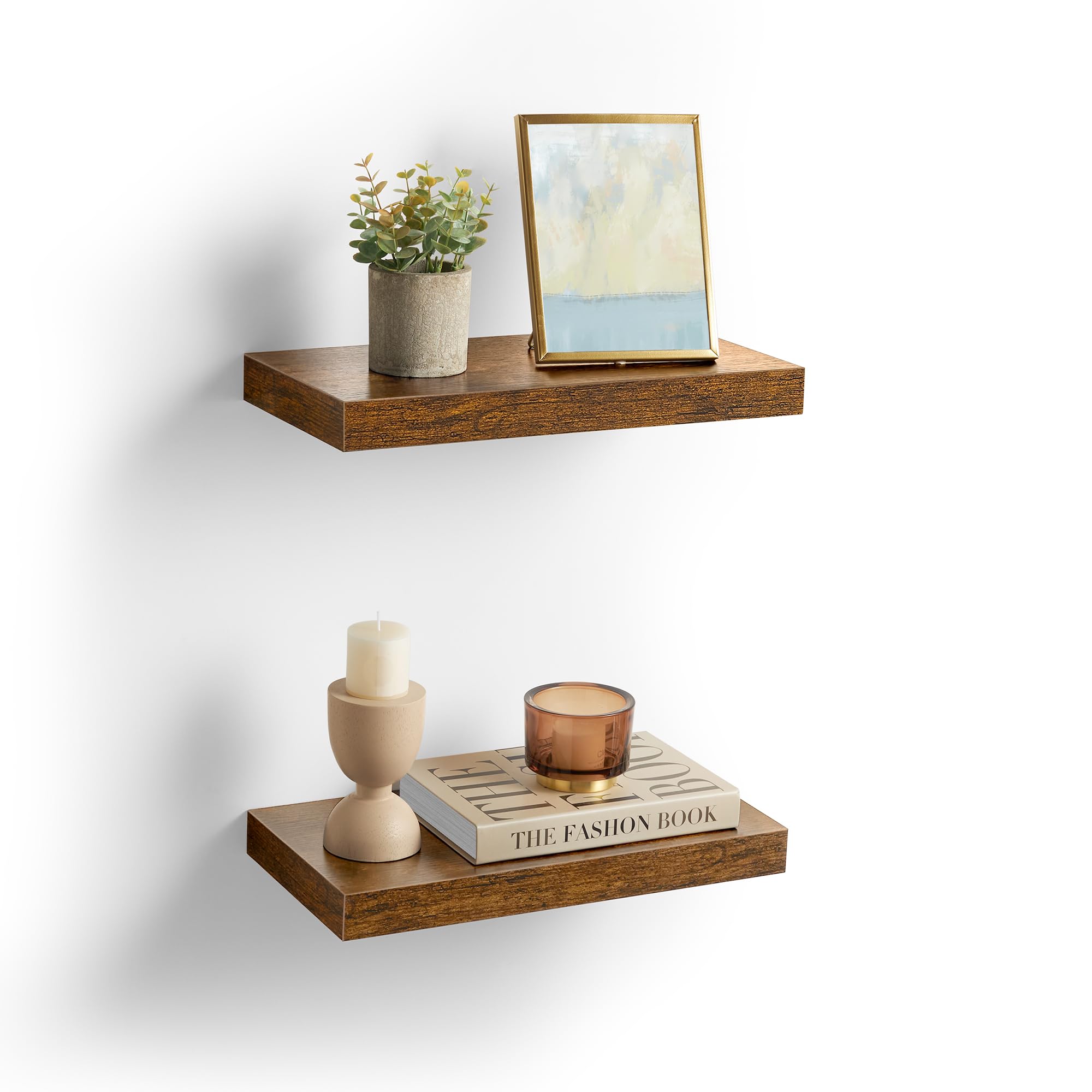 Set of 2 Rustic Brown Floating Wall Shelves 8"x15.7"
