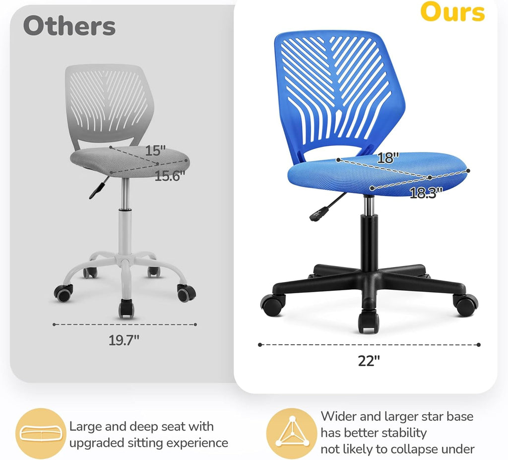 Blue Low-Back Study Chair with Adjustable Height