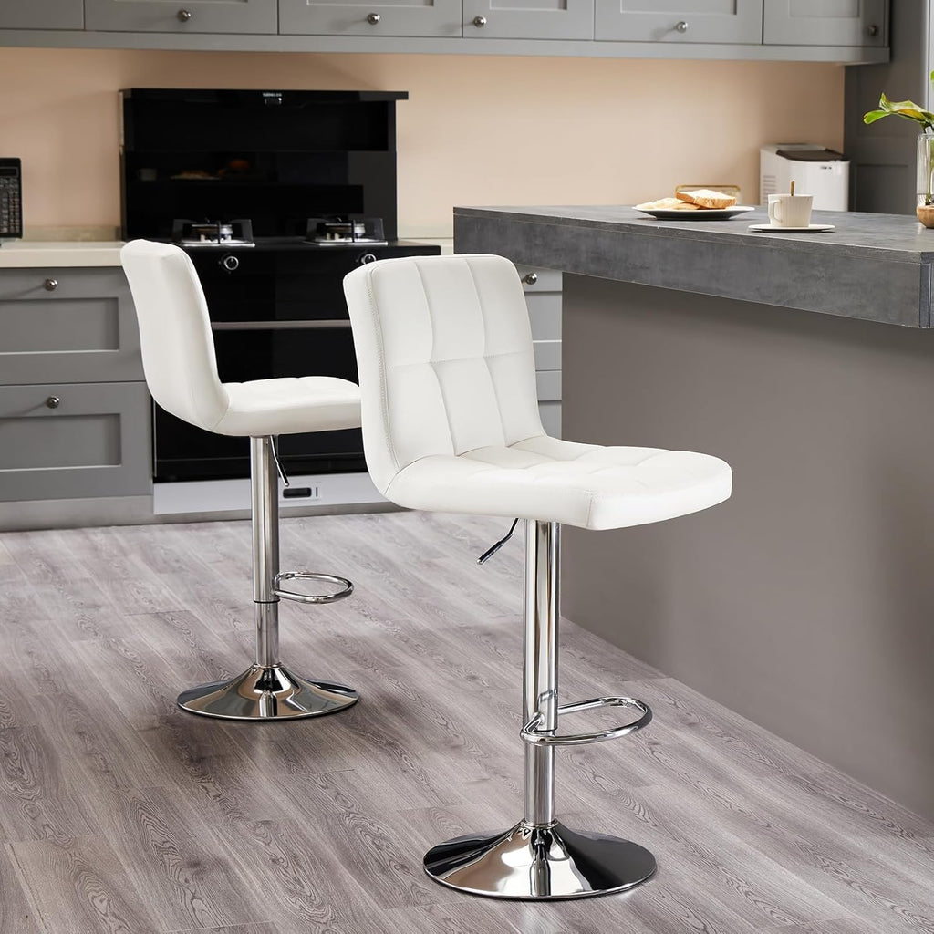 Set of 2 White Adjustable Swivel Bar Stools