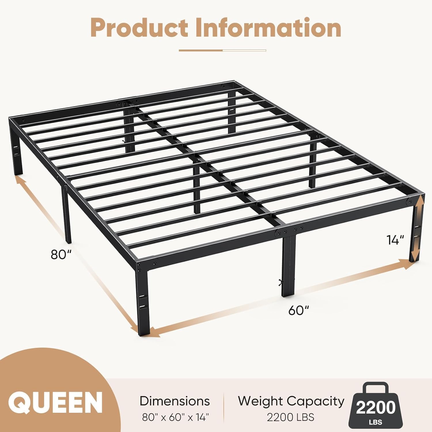 Queen Metal Platform Bed Frame with Storage