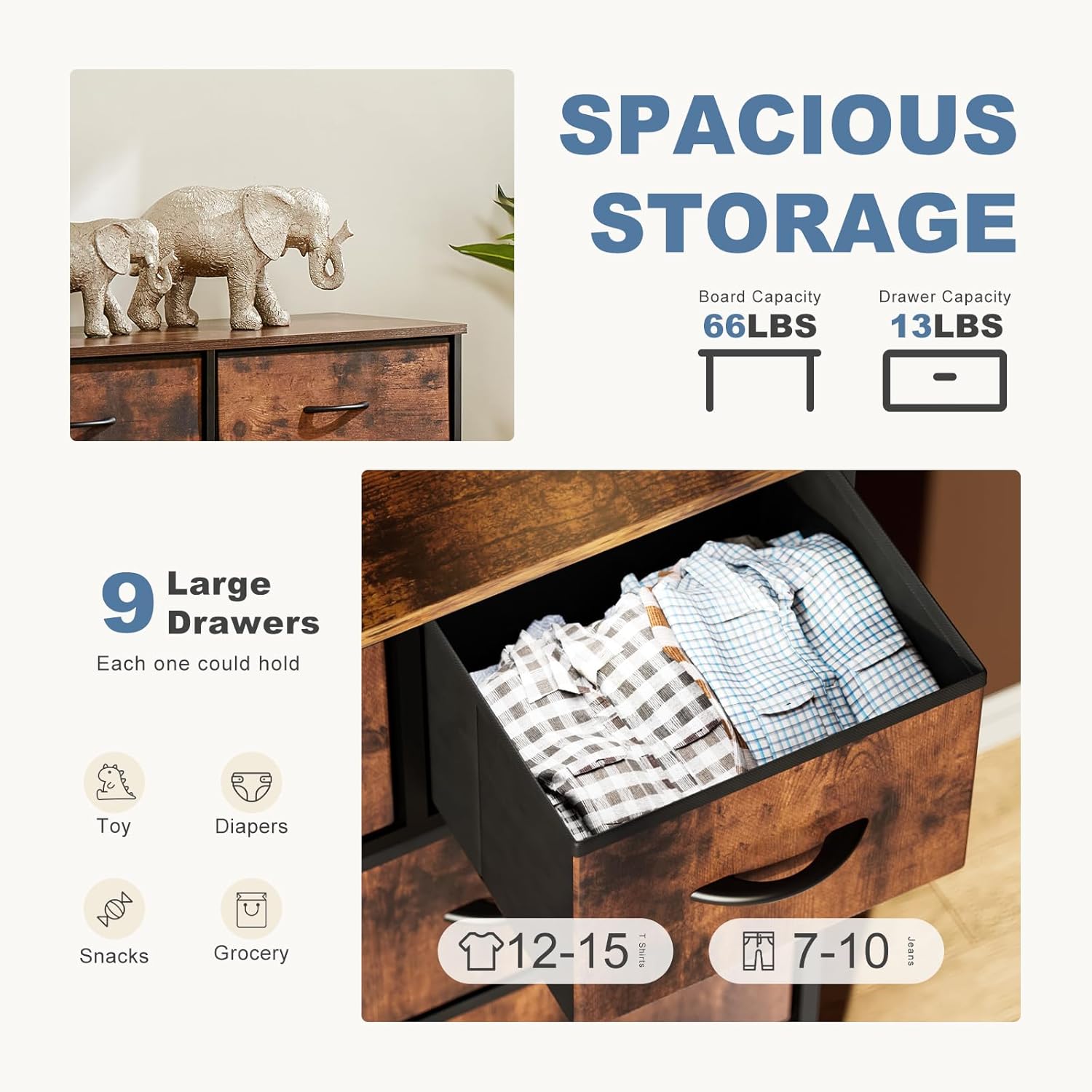 Dresser with 9 Fabric Drawers 39.4"W