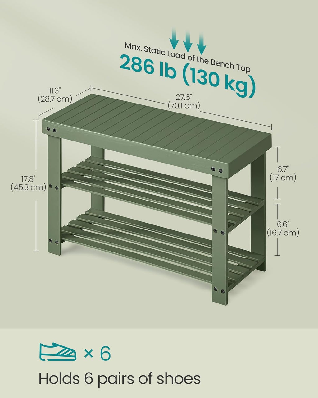 Bamboo Shoe Rack Bench 3-Tier 27.6" Wide