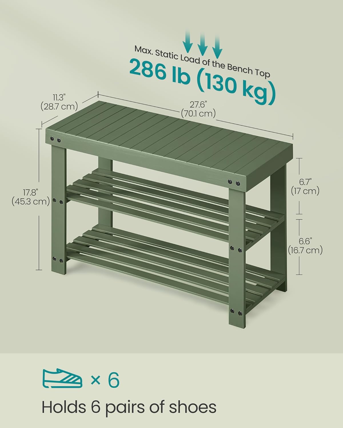 Bamboo Shoe Rack Bench 3-Tier 27.6" Wide