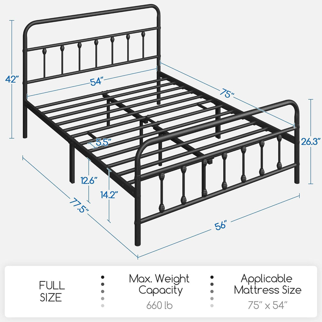 Full Size Metal Platform Bed Frame with Storage, Black