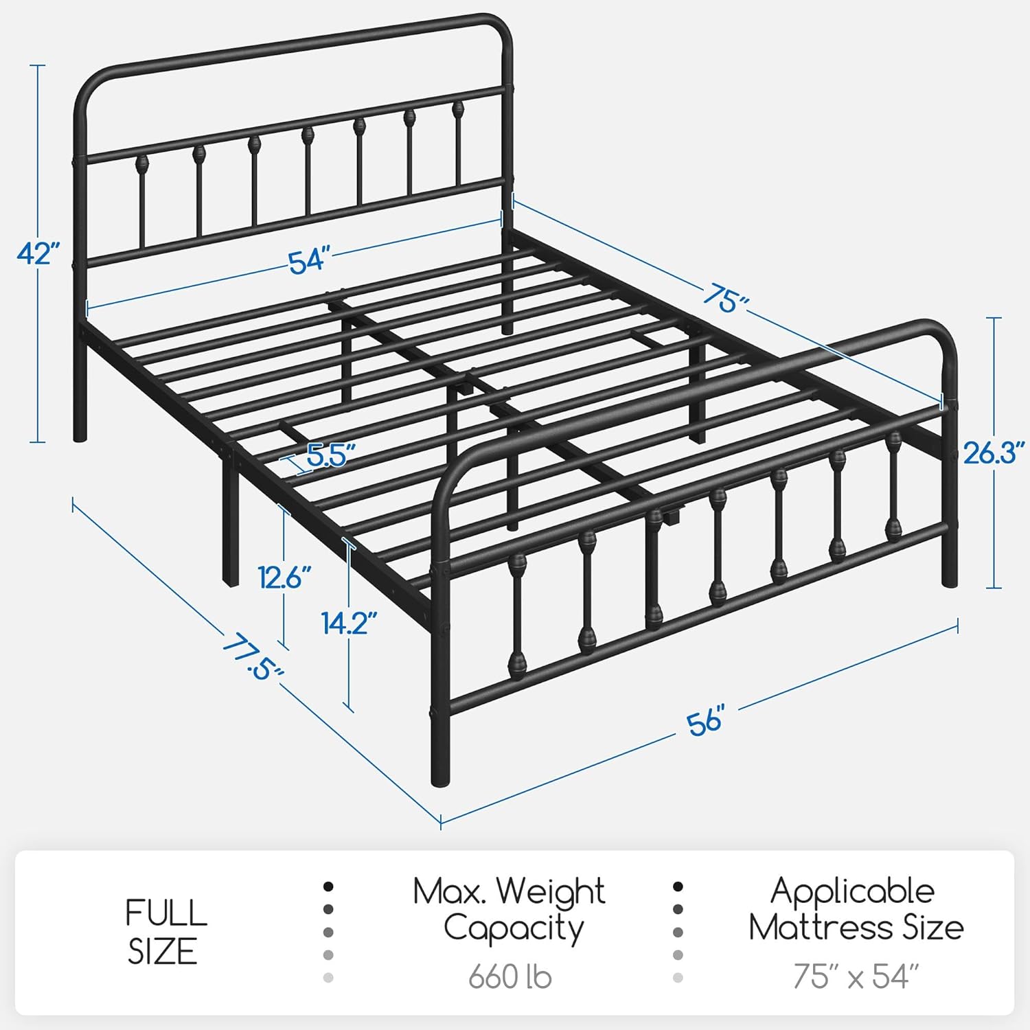 Full Size Metal Platform Bed Frame with Storage, Black