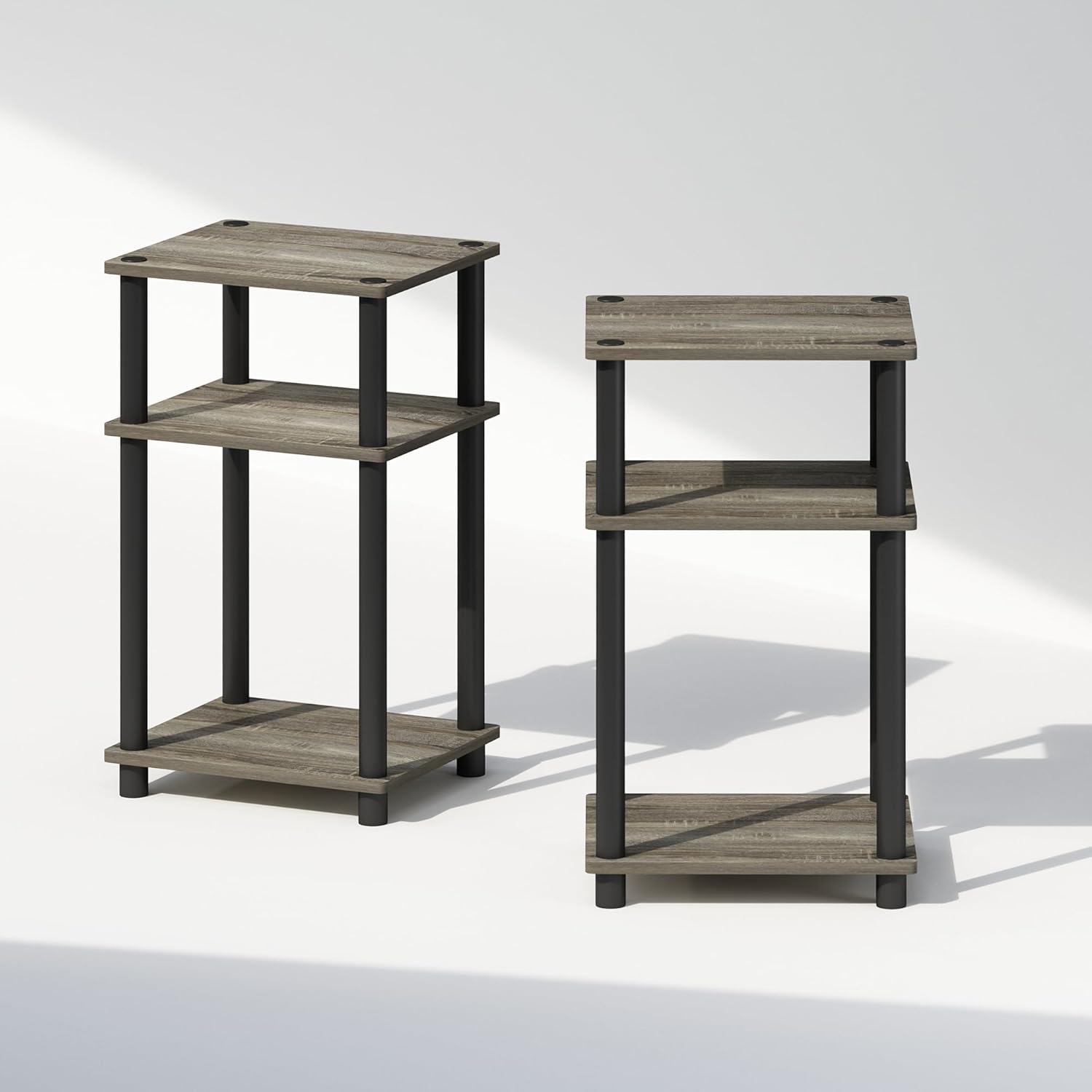 3-Tier Storage Nightstands, 2-Pack, French Oak/Black