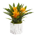 Artificial Bromeliad Plant in Marble Vase