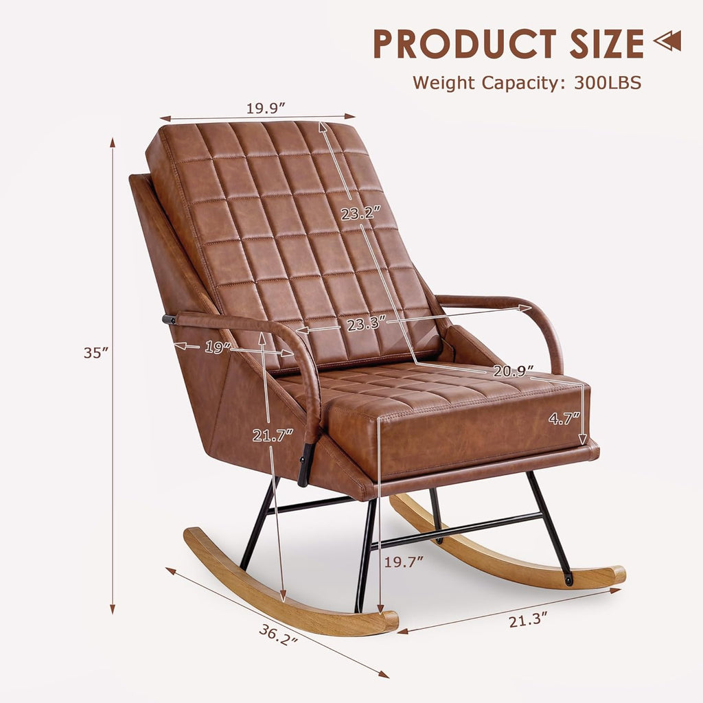 Brown Oversize Leather Rocking Chair