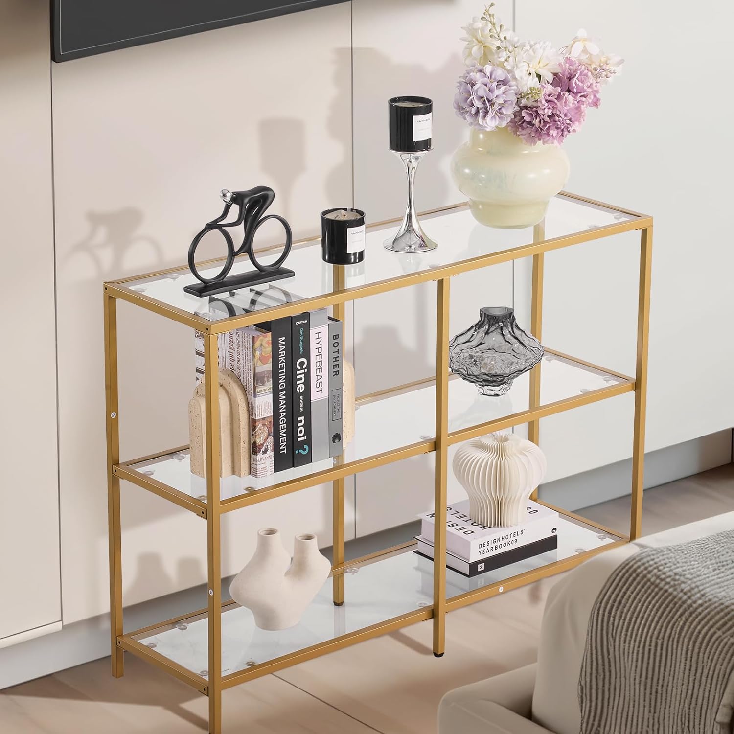 39.4" Glass Console Table with Iron Legs