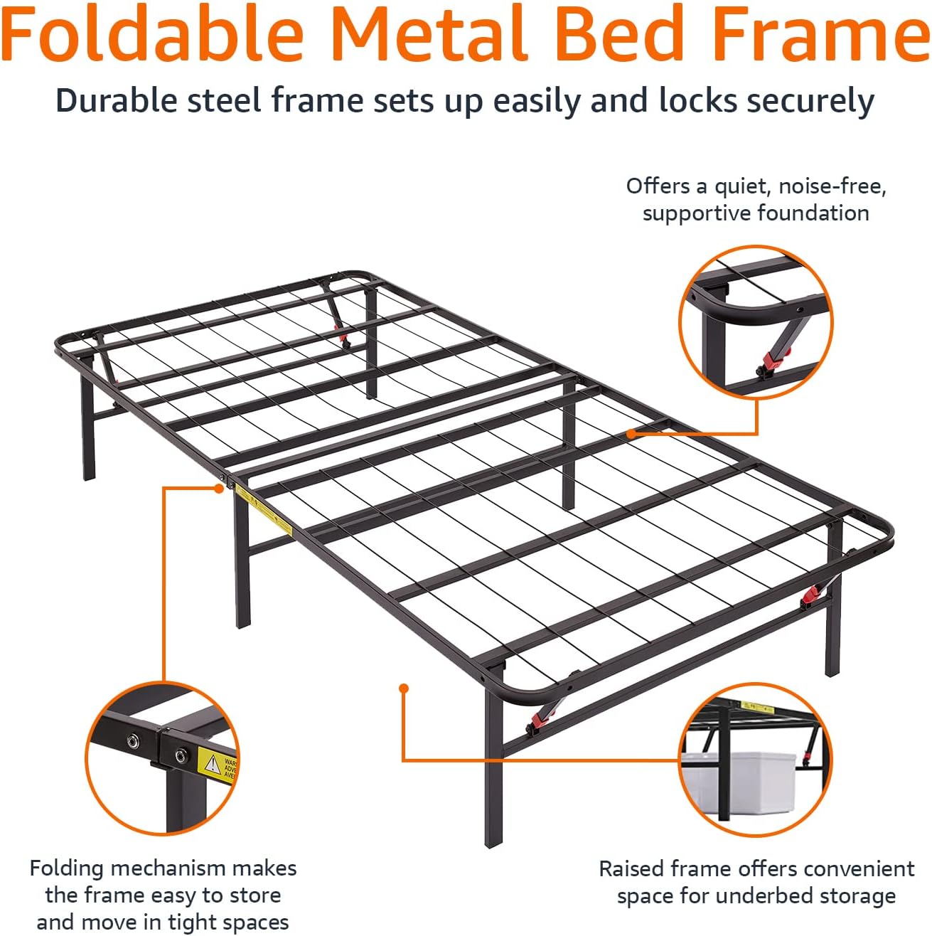 Foldable Metal Platform Bed Frame Twin XL