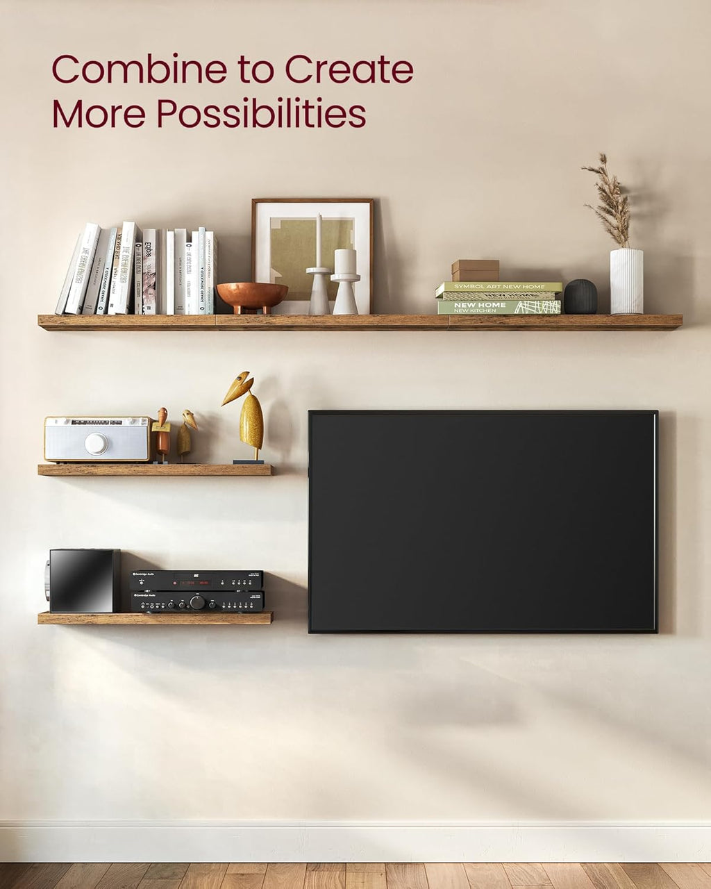 Set of 2 Rustic Brown Floating Wall Shelves 8"x15.7"
