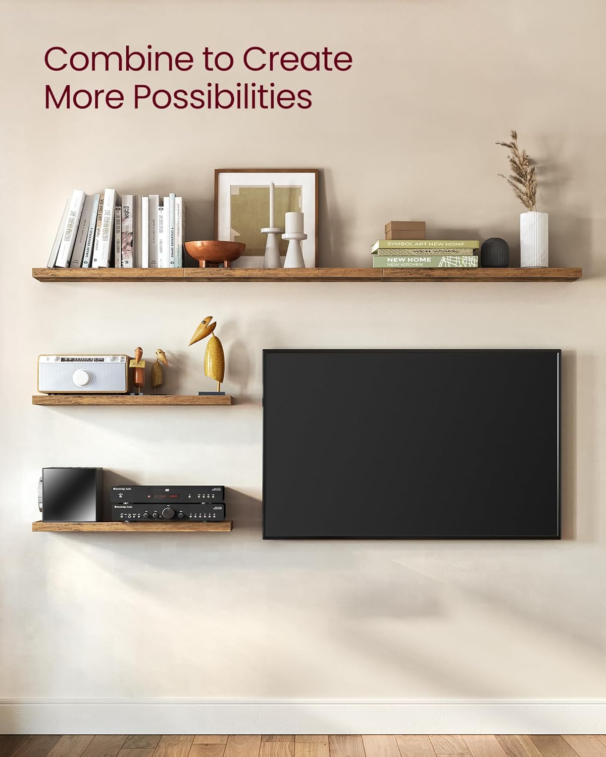 Set of 2 Rustic Brown Floating Wall Shelves 8"x15.7"