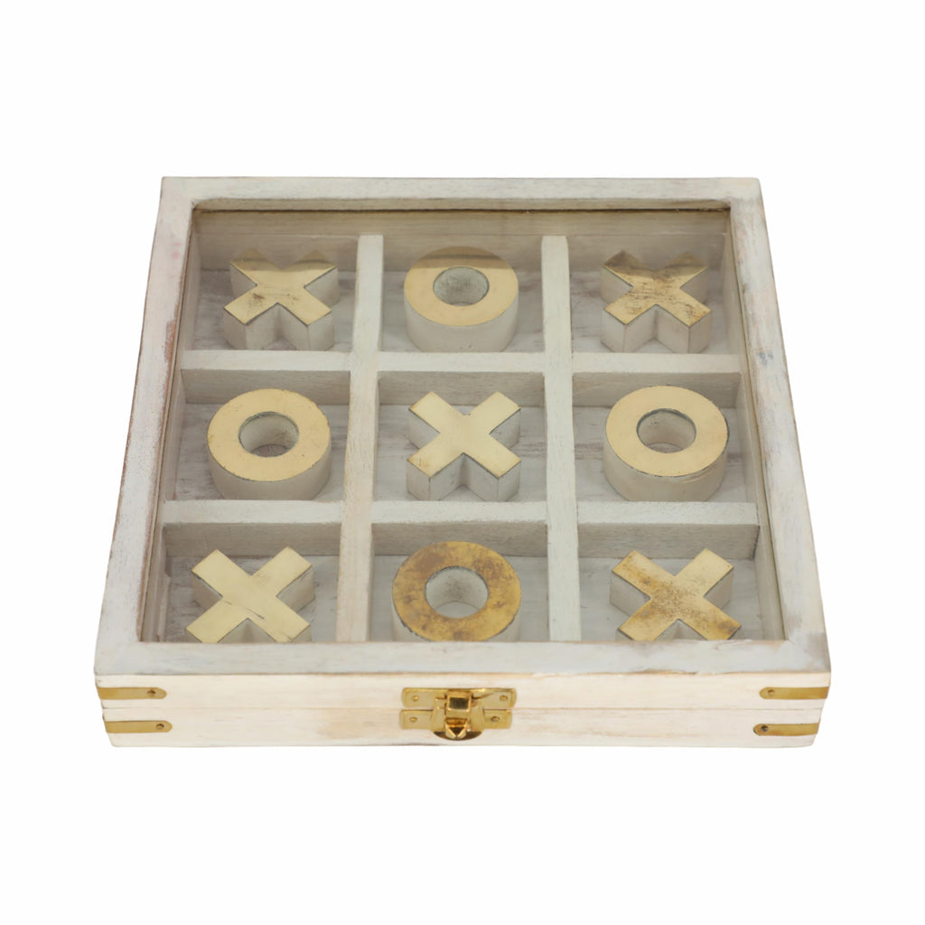 Wooden Tic Tac Toe Game 8" with Glass Lid