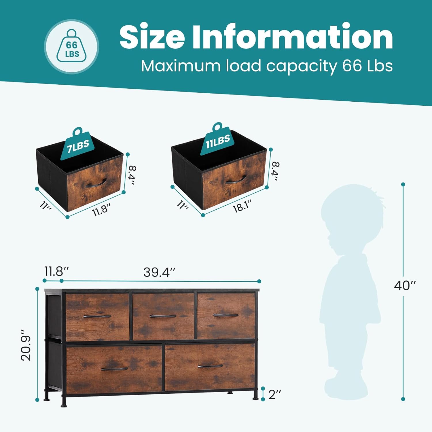 Black Fabric 5-Drawer Dresser