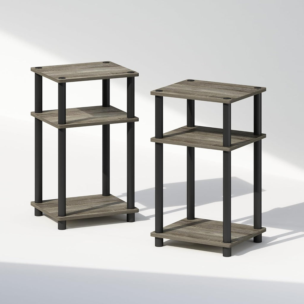 3-Tier Storage Nightstands, 2-Pack, French Oak/Black