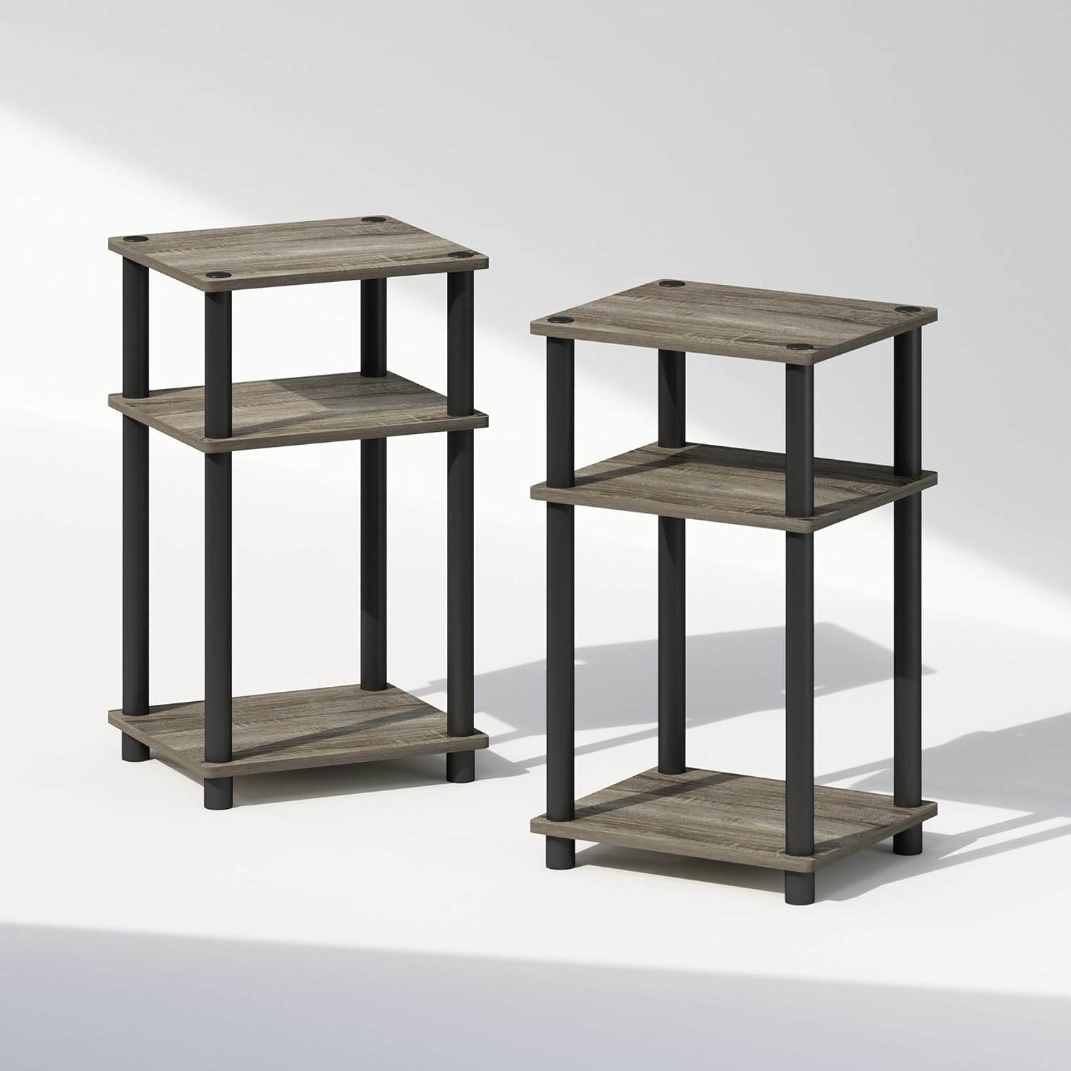 3-Tier Storage Nightstands, 2-Pack, French Oak/Black