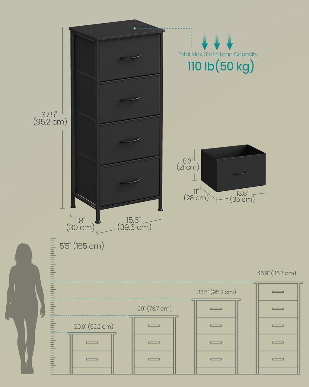 4-Drawer Bedroom Dresser 37.5"H