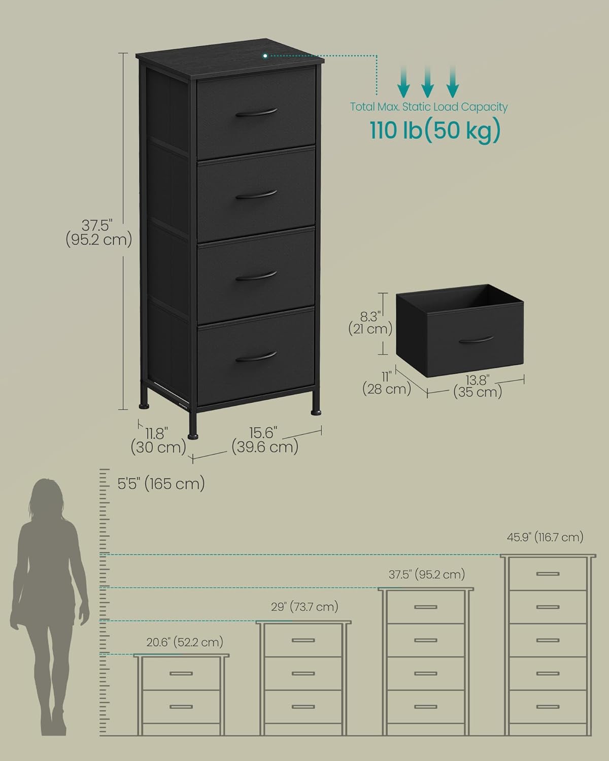 4-Drawer Bedroom Dresser 37.5"H
