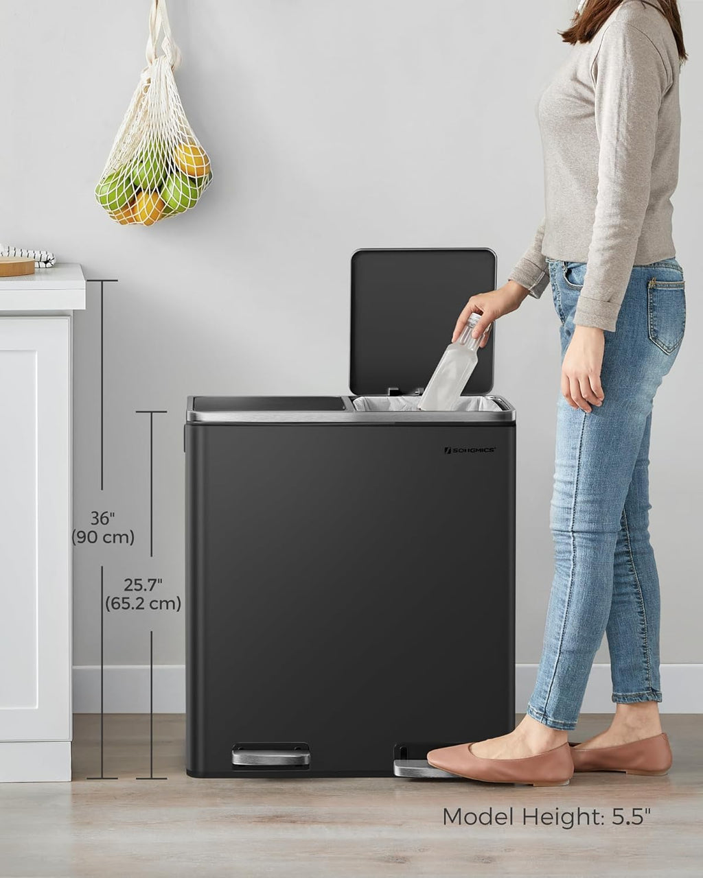 Airtight Kitchen Trash Can with 2 Compartments - 8 Gallon E