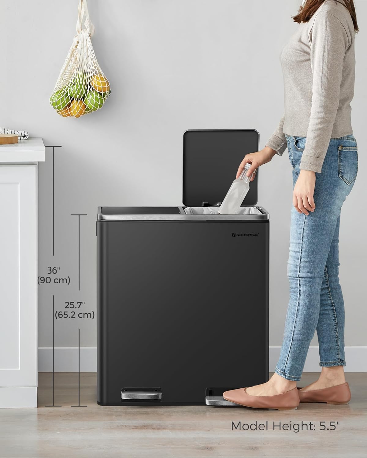 Airtight Kitchen Trash Can with 2 Compartments - 8 Gallon E