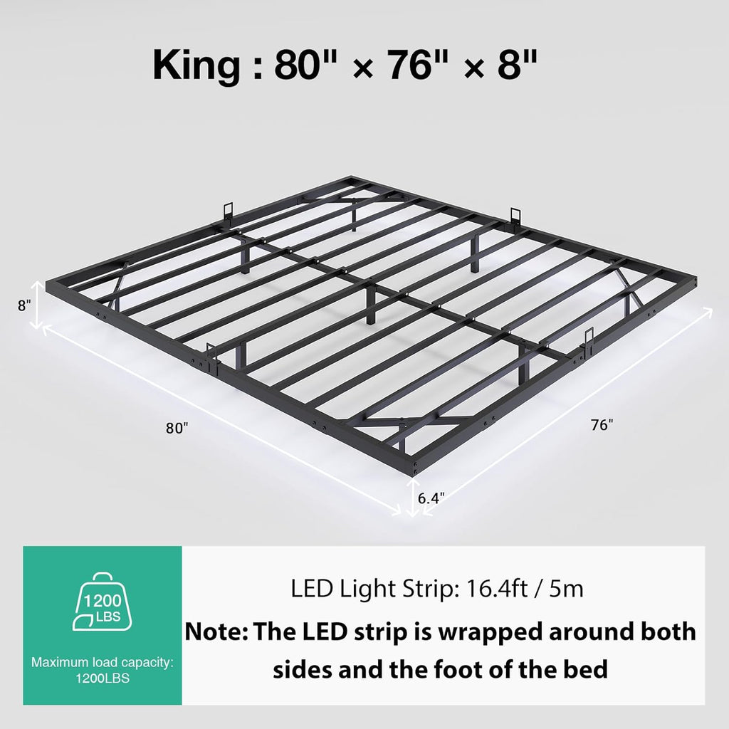 King Size Floating Bed Frame with LED Lights