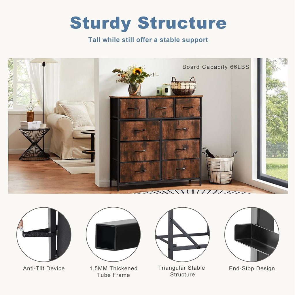 9-Drawer Dresser with Fabric Bins