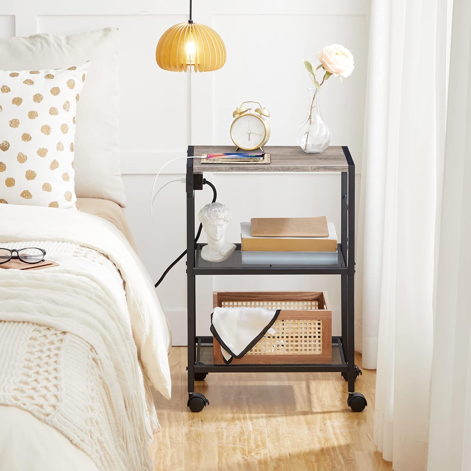 3-Tier Mobile Printer Stand with Power & USB Ports