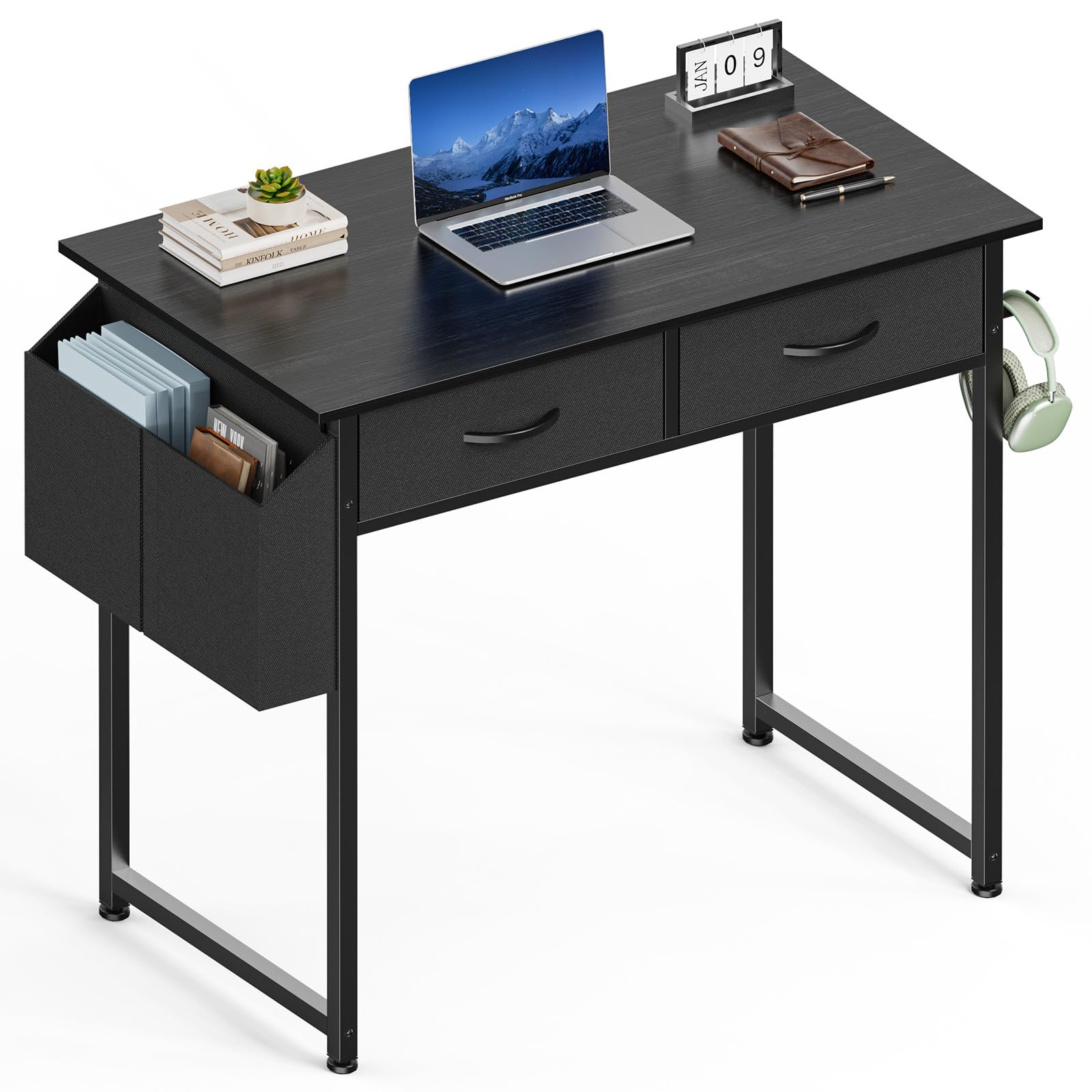 Small Desk with Fabric Drawers - Black