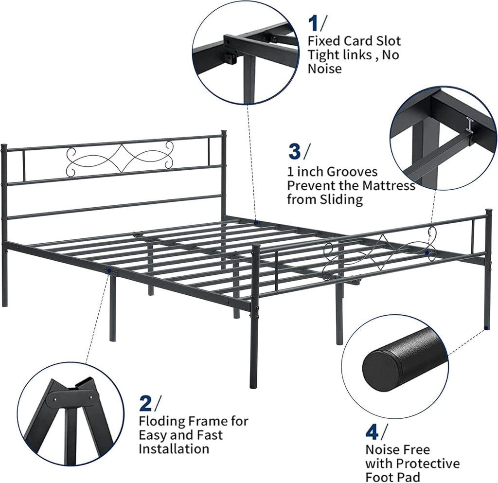 Twin Size Metal Platform Bed Frame with Headboard