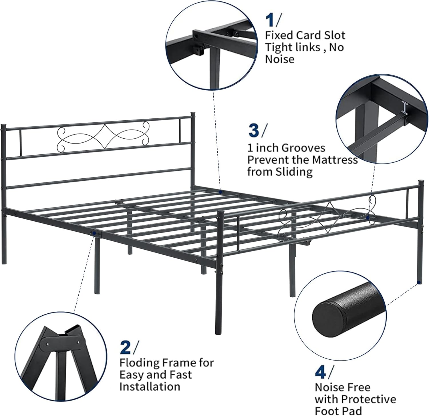 Twin Size Metal Platform Bed Frame with Headboard