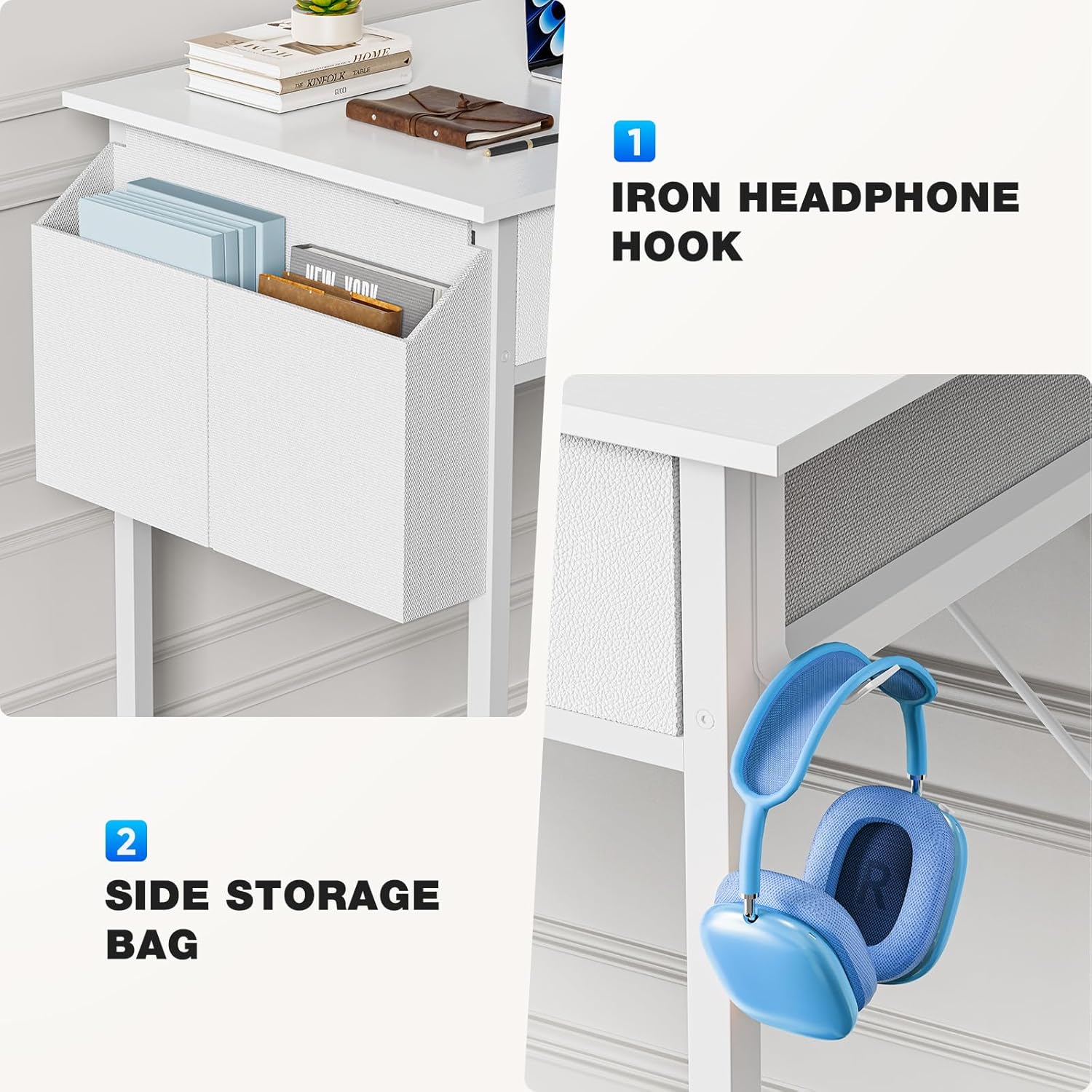 Small White Desk with Drawers and Storage
